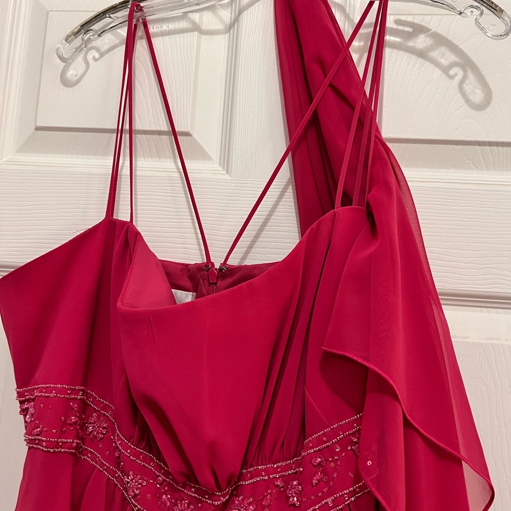 David’s Bridal Floor length evening gown, prom, wedding. two sheer shawls.
